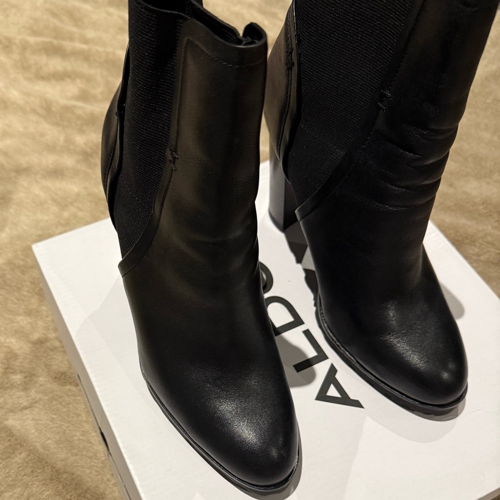 Aldo Sleek Black Heeled Boots